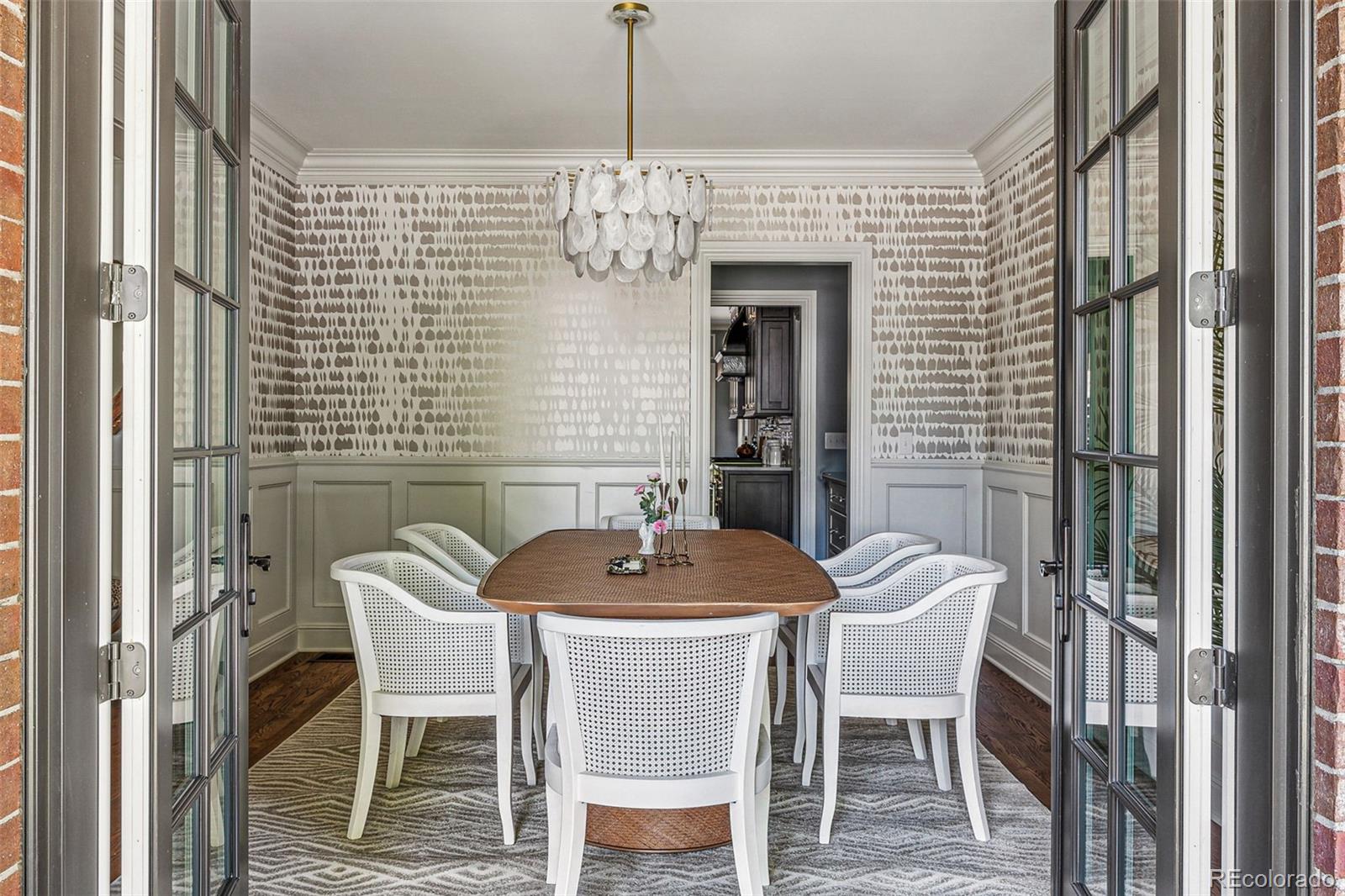 French doors in formal dining room