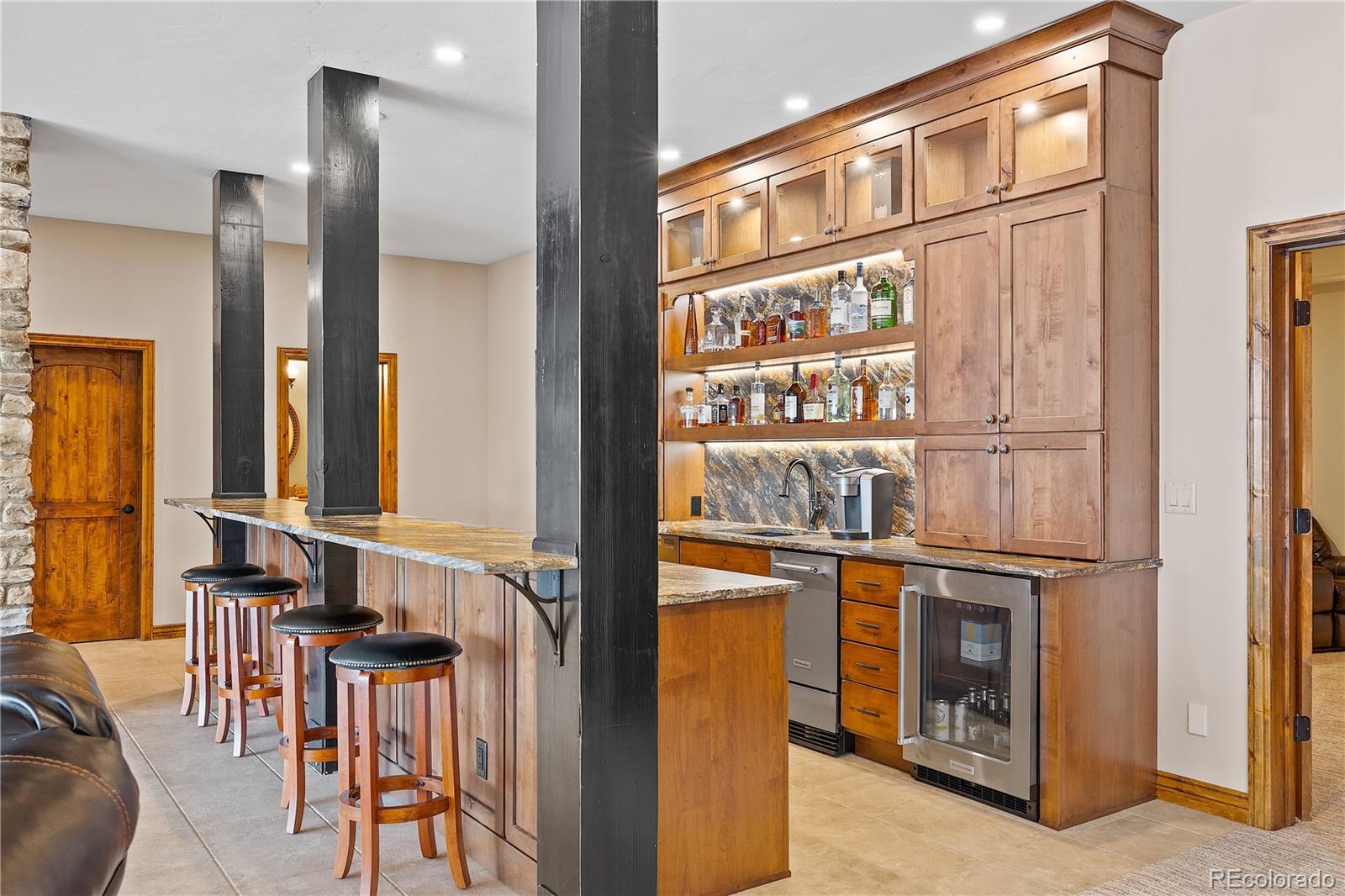 The bar top is leathered granite and just beautiful