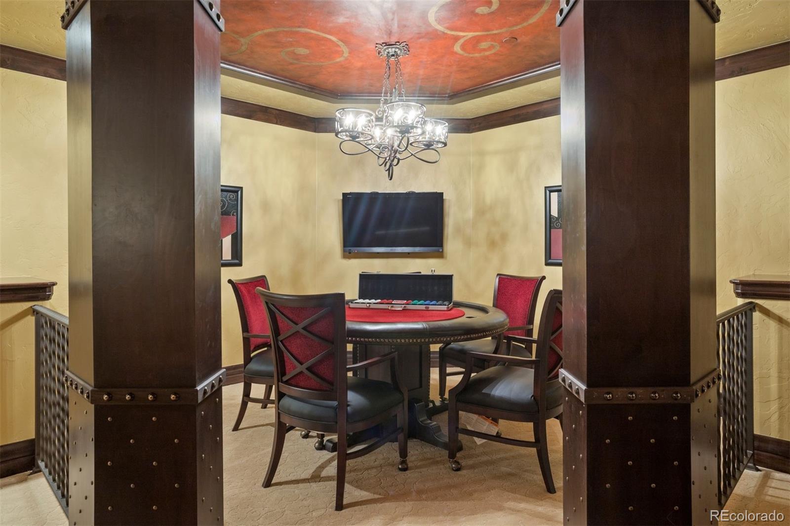 Poker table area in theater.