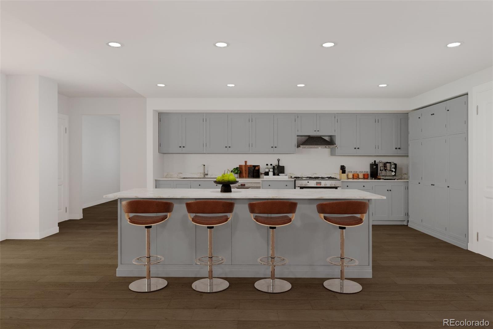 Modern remodel rendering of the kitchen