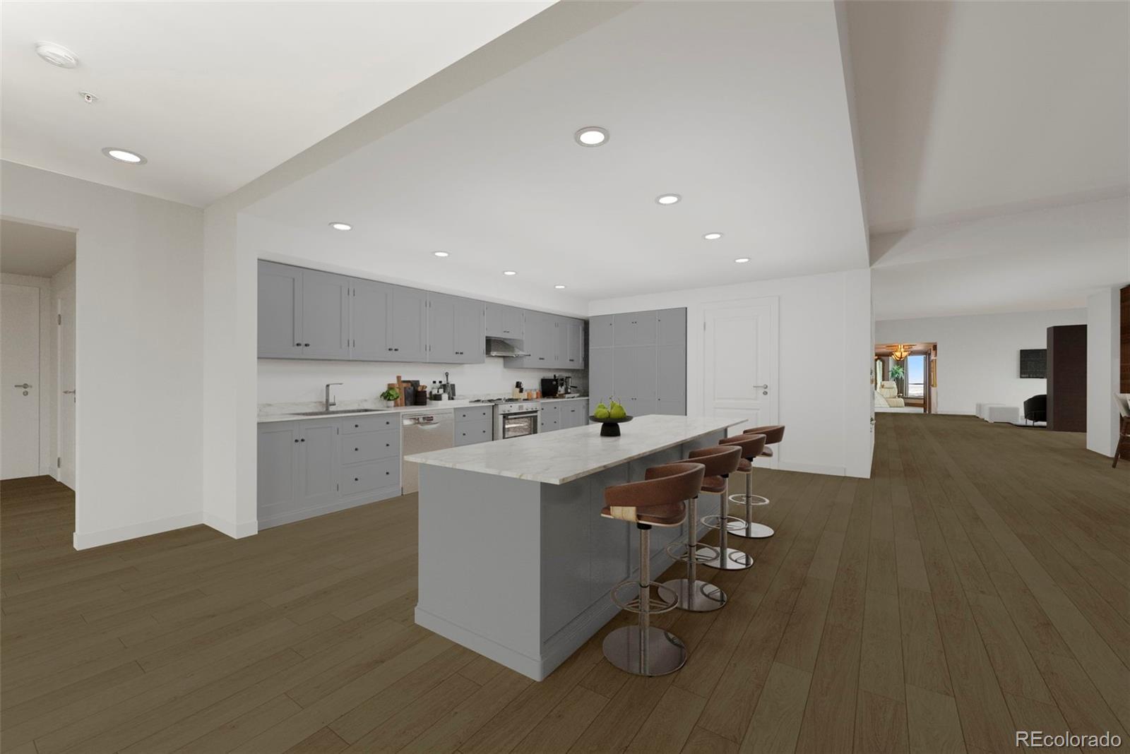 Modern remodel rendering of the kitchen