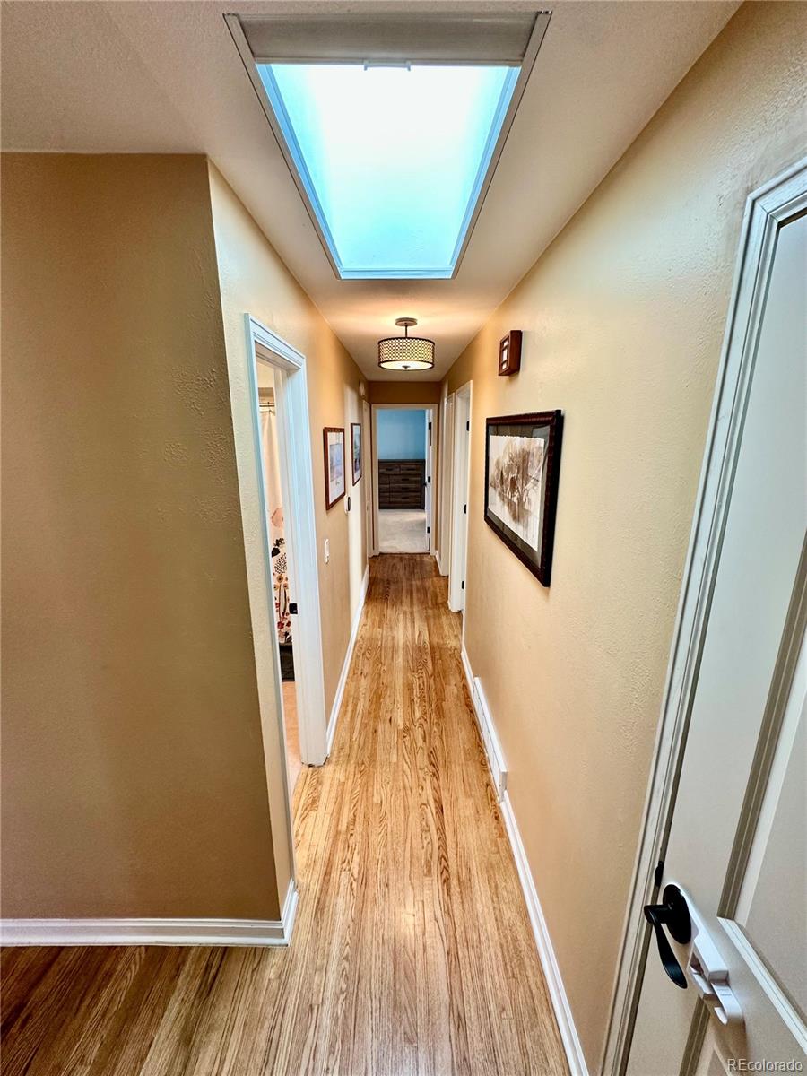 Lots of natural lighting with skylights in hallway and kitchen