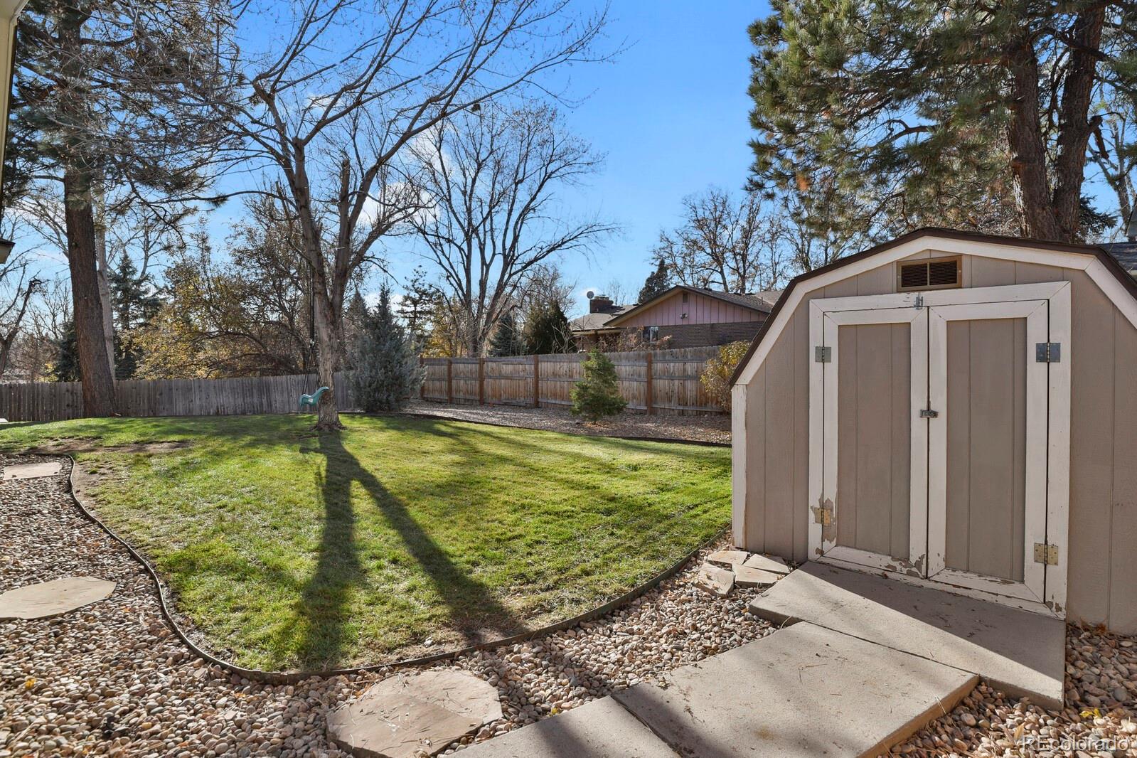 Storage shed in backyard