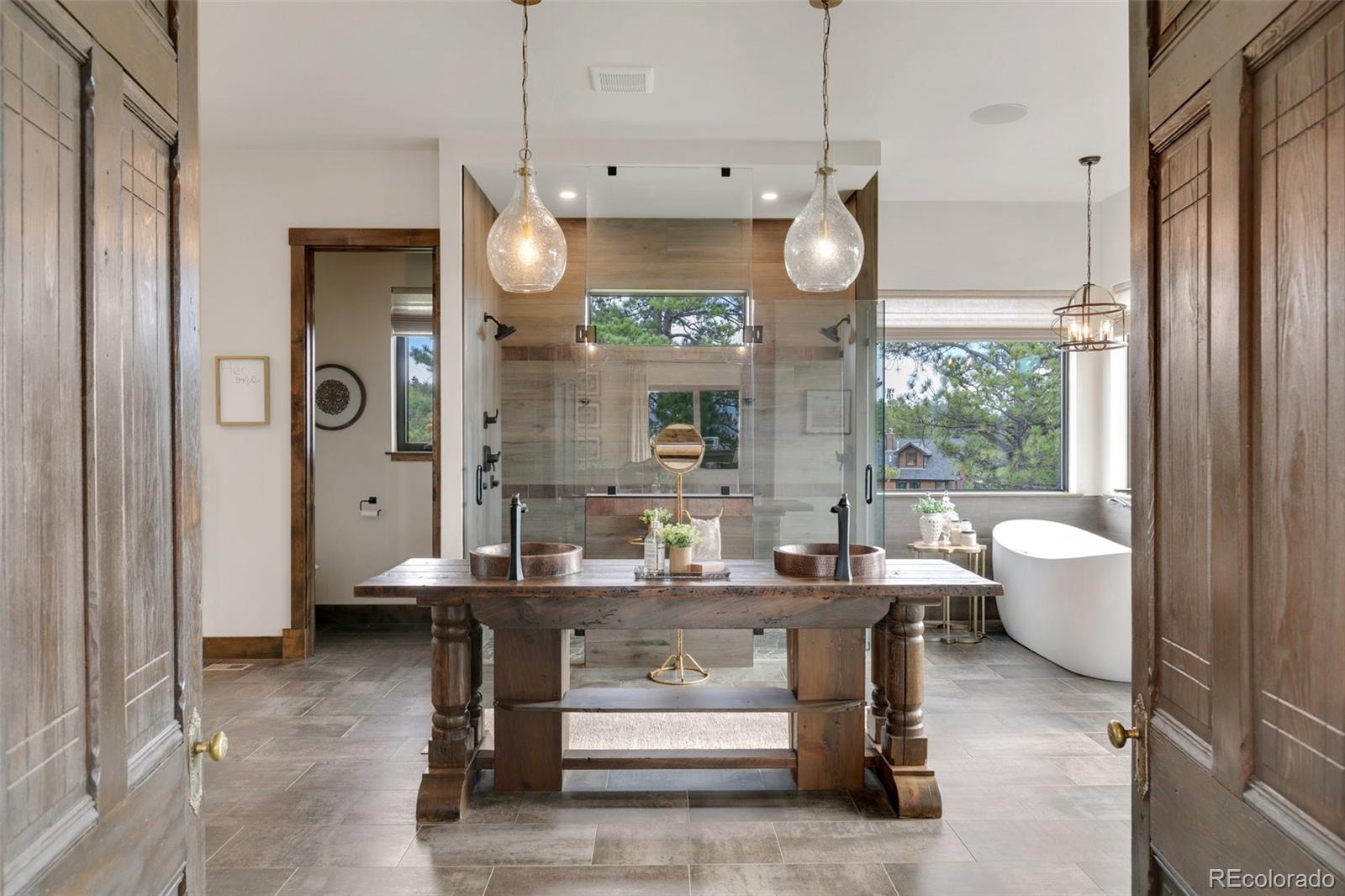 Early 1800's french doors; 1865 Vanity with copper sinks