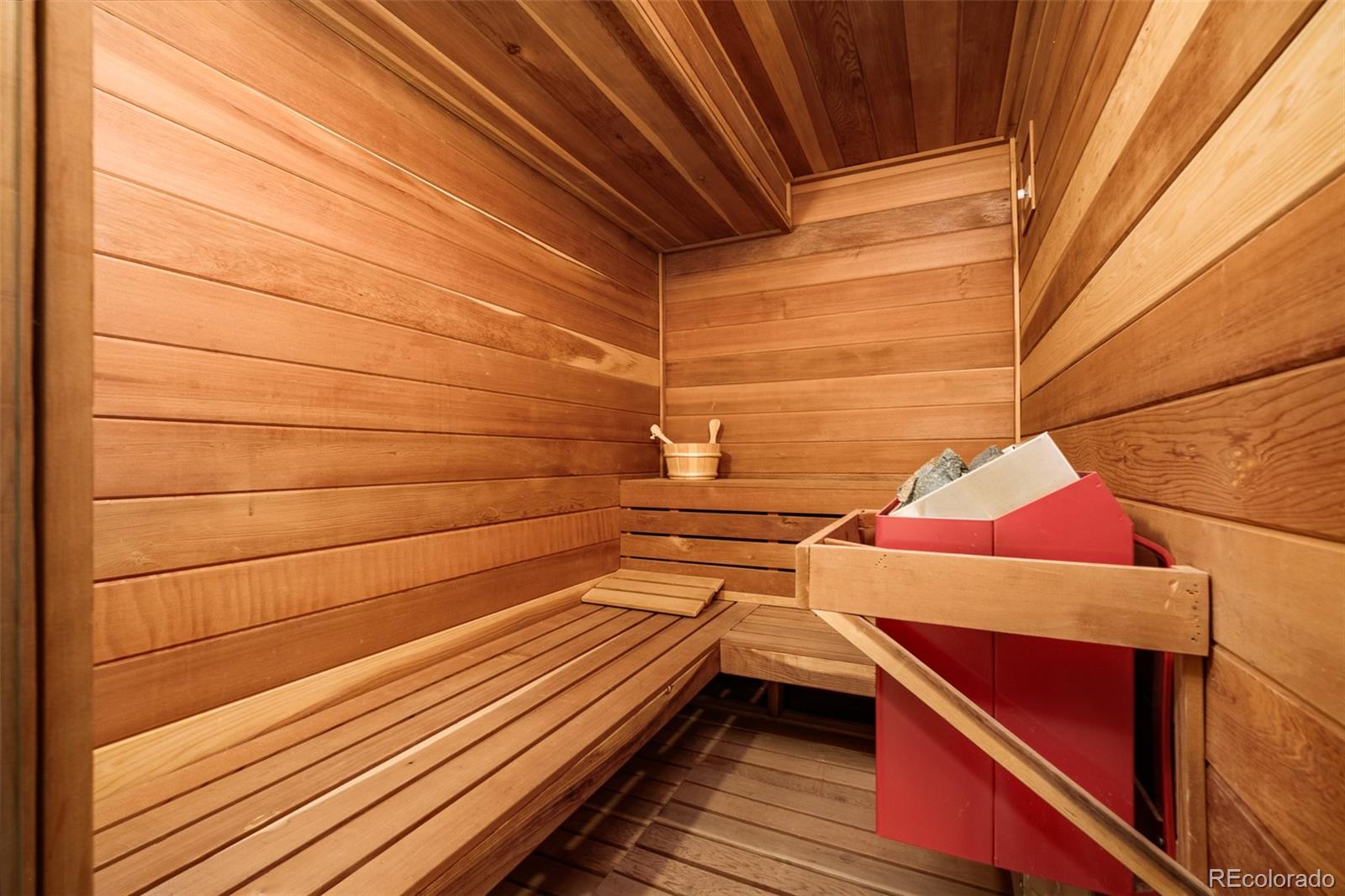 Basement bathroom includes a sauna