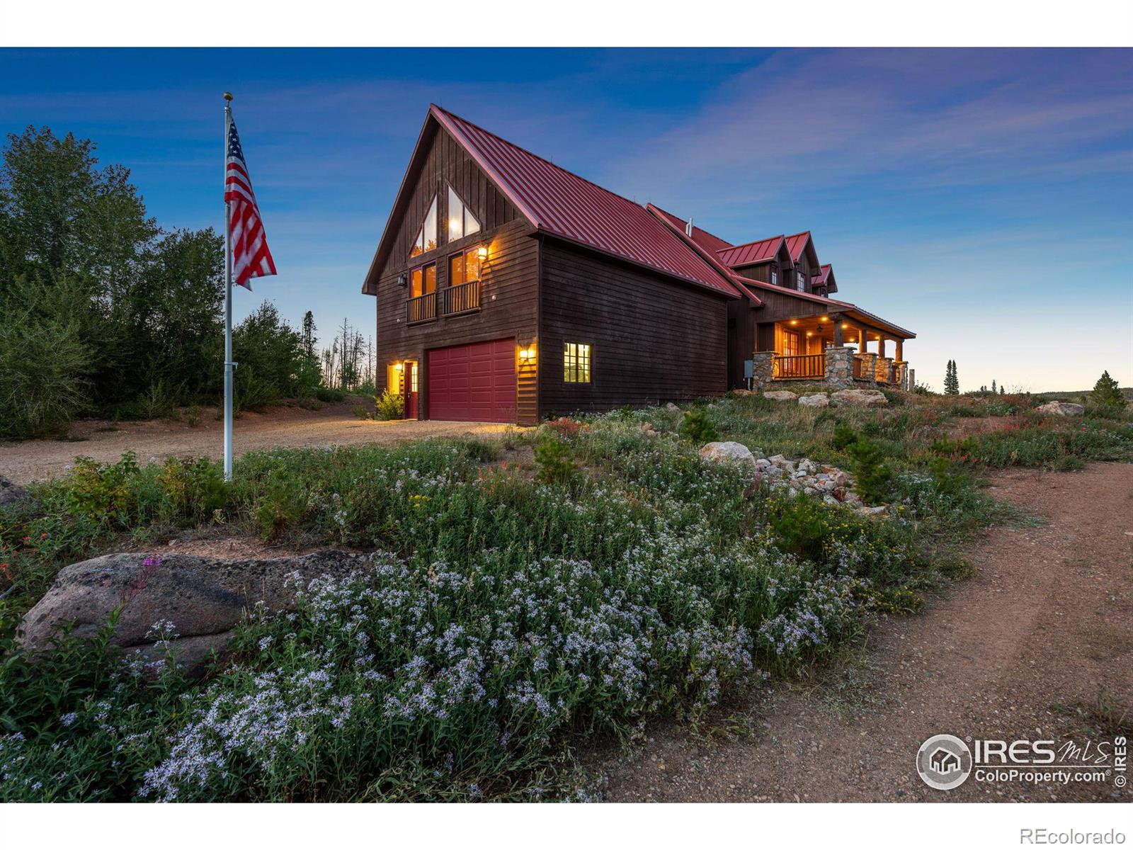 American flag at  9000 FT and entry to the 4-car garage