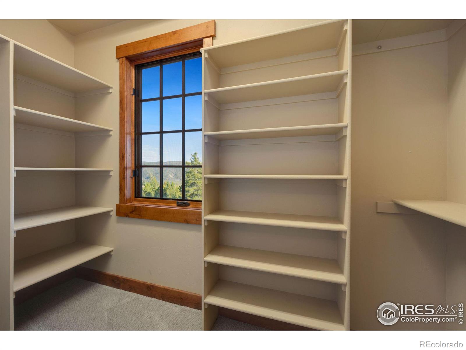 View inside of walk-in closet with views of the peaks to the east