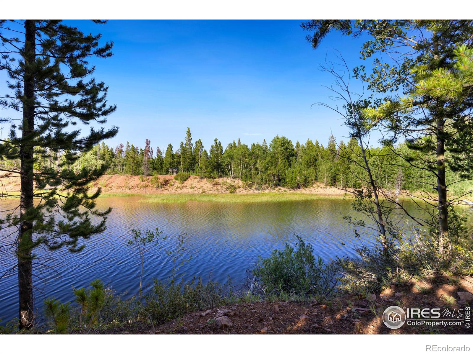 View of large lake stocked with brown and rainbow trout