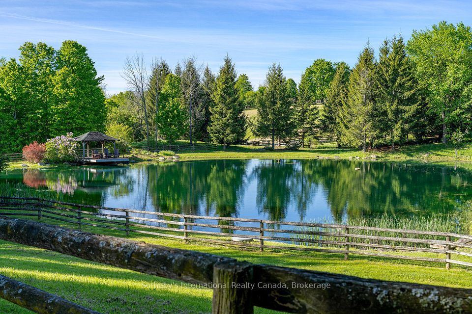 Pond with fountain and aerator and dock