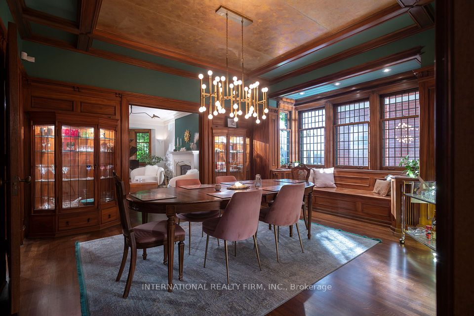 Built in curio cabinets with living room beyond.