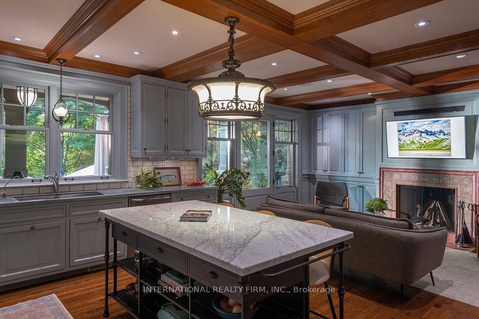 Marble breakfast bar, and exotic zinc countertops.