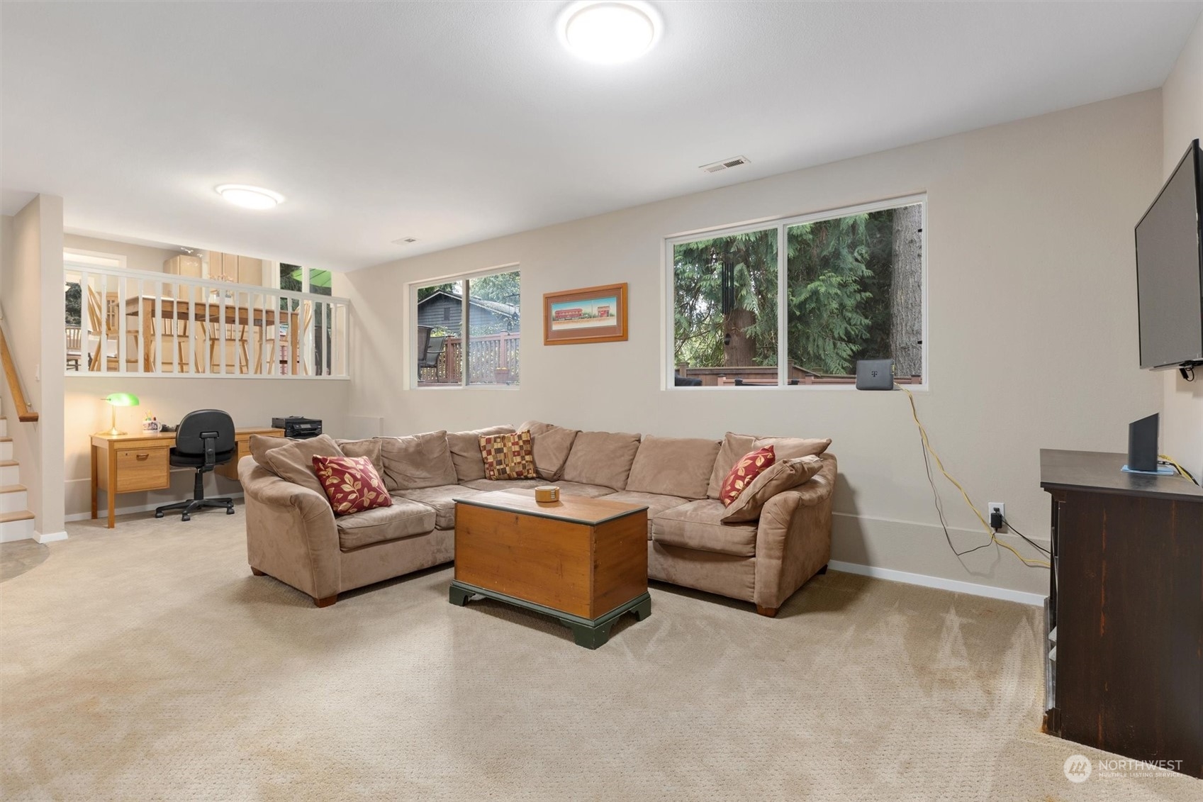 Lower level Rec/Family Room with an office nook.