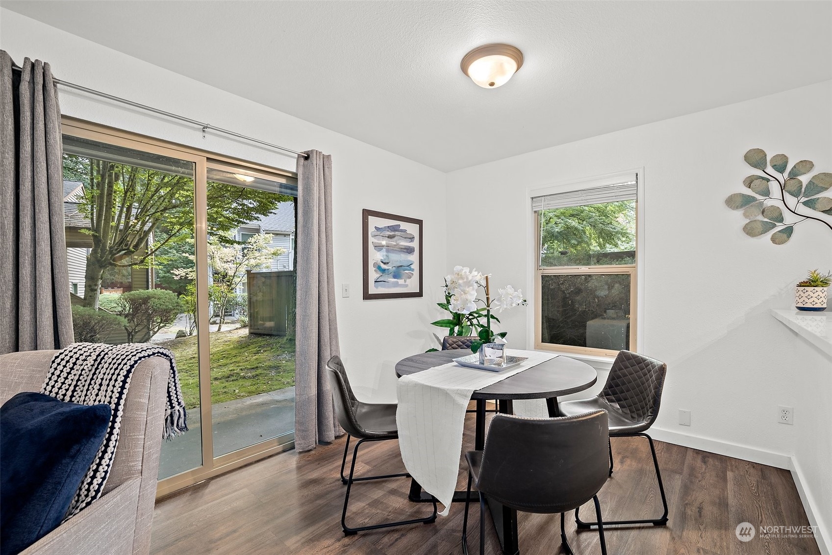 Dining area with lovely view of the trees.