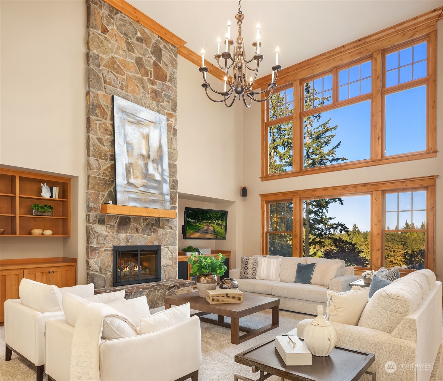 Oversized Great Room with views of the Cascade Mountains