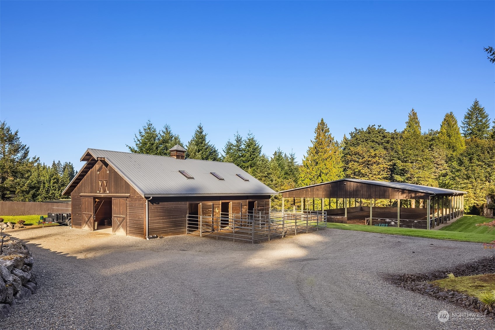 70X120 covered riding arena with lights and sprinklers