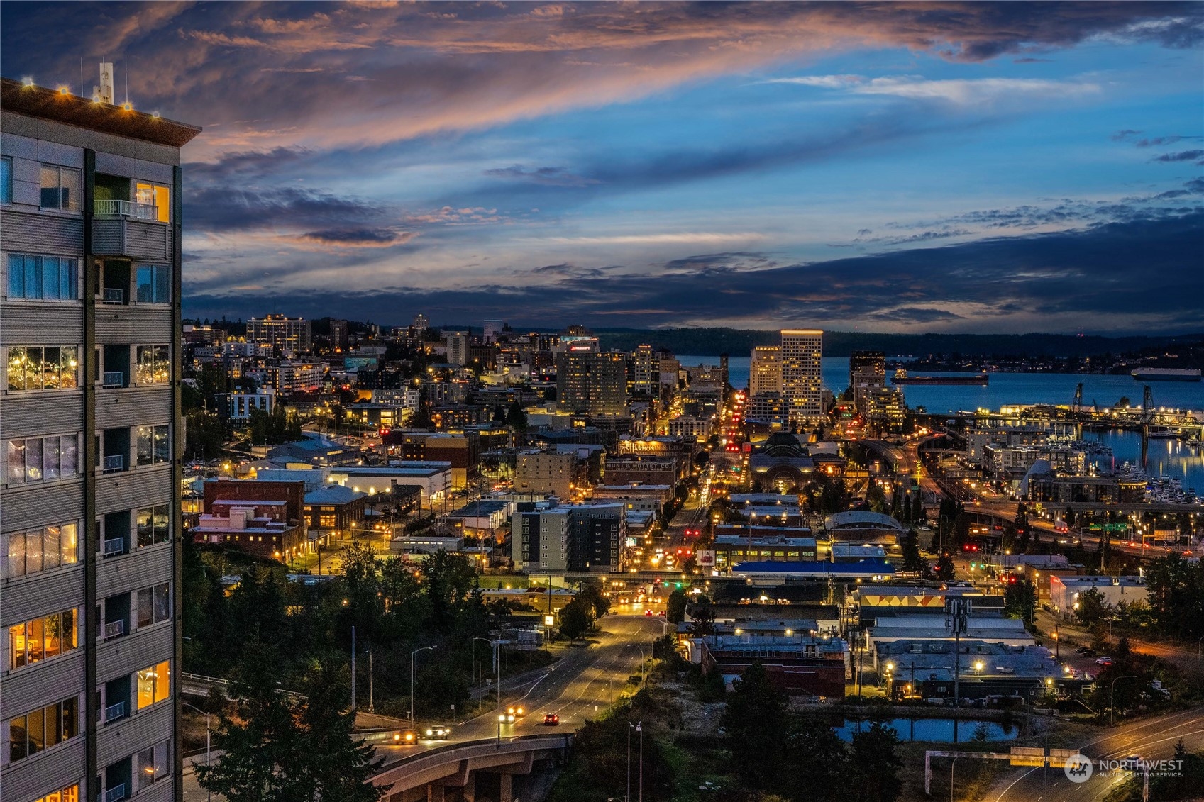 Penthouse views from Pacific Towers provide a unique view of Tacoma.