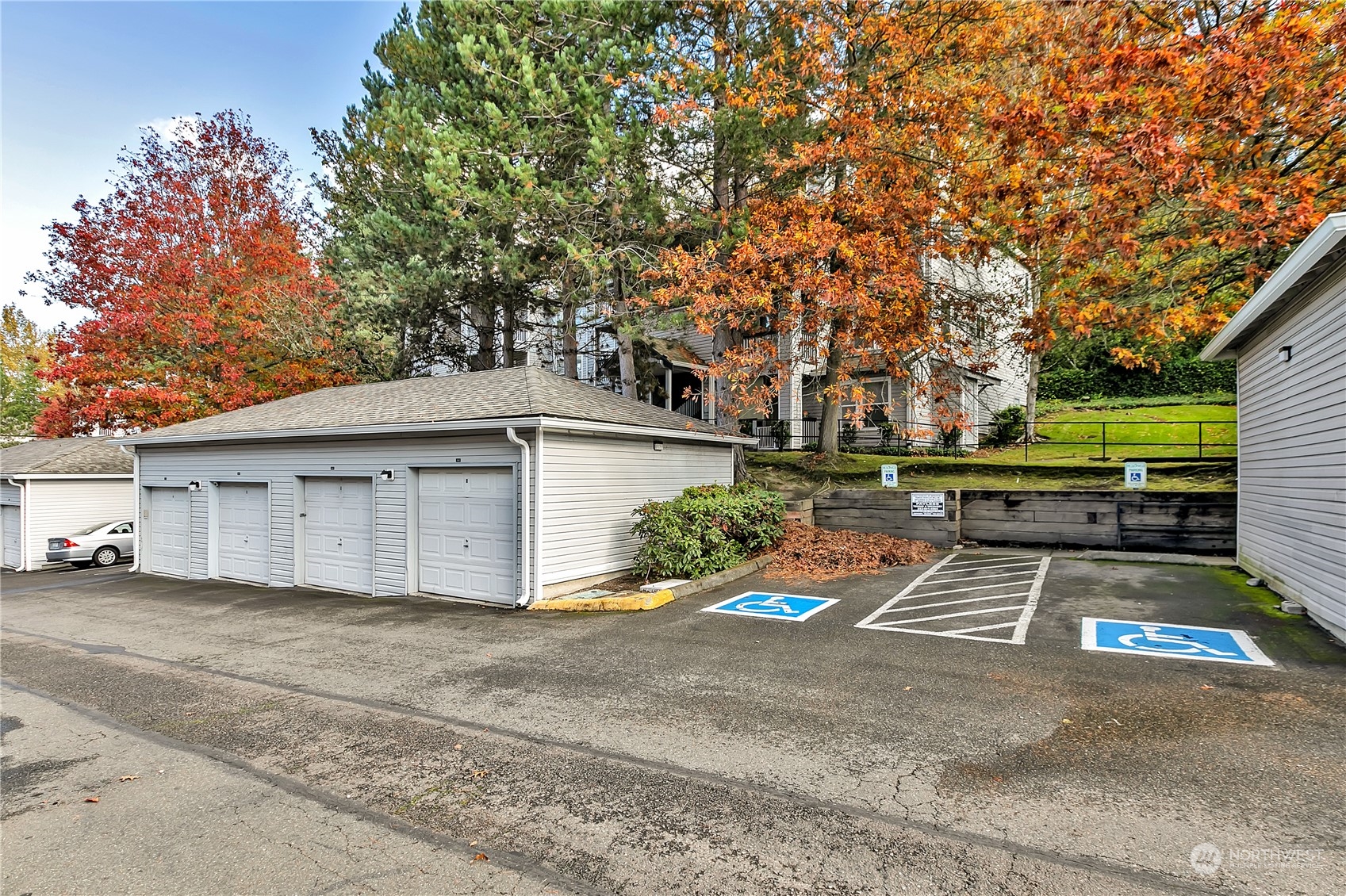 Garage with one parking spot included with unit.