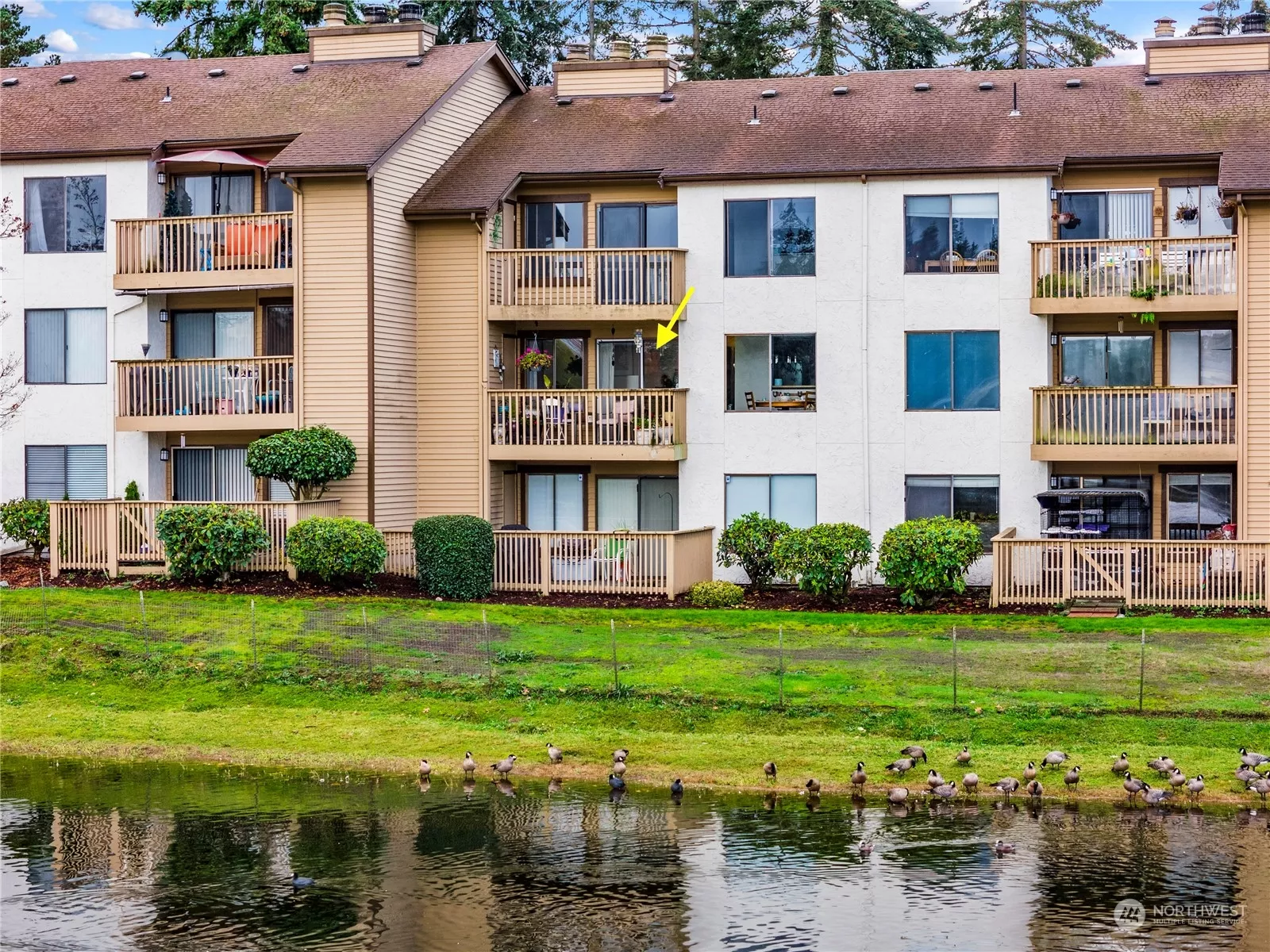 Enjoy breathtaking views of Easter Lake from your covered deck—perfect for relaxing or entertaining.