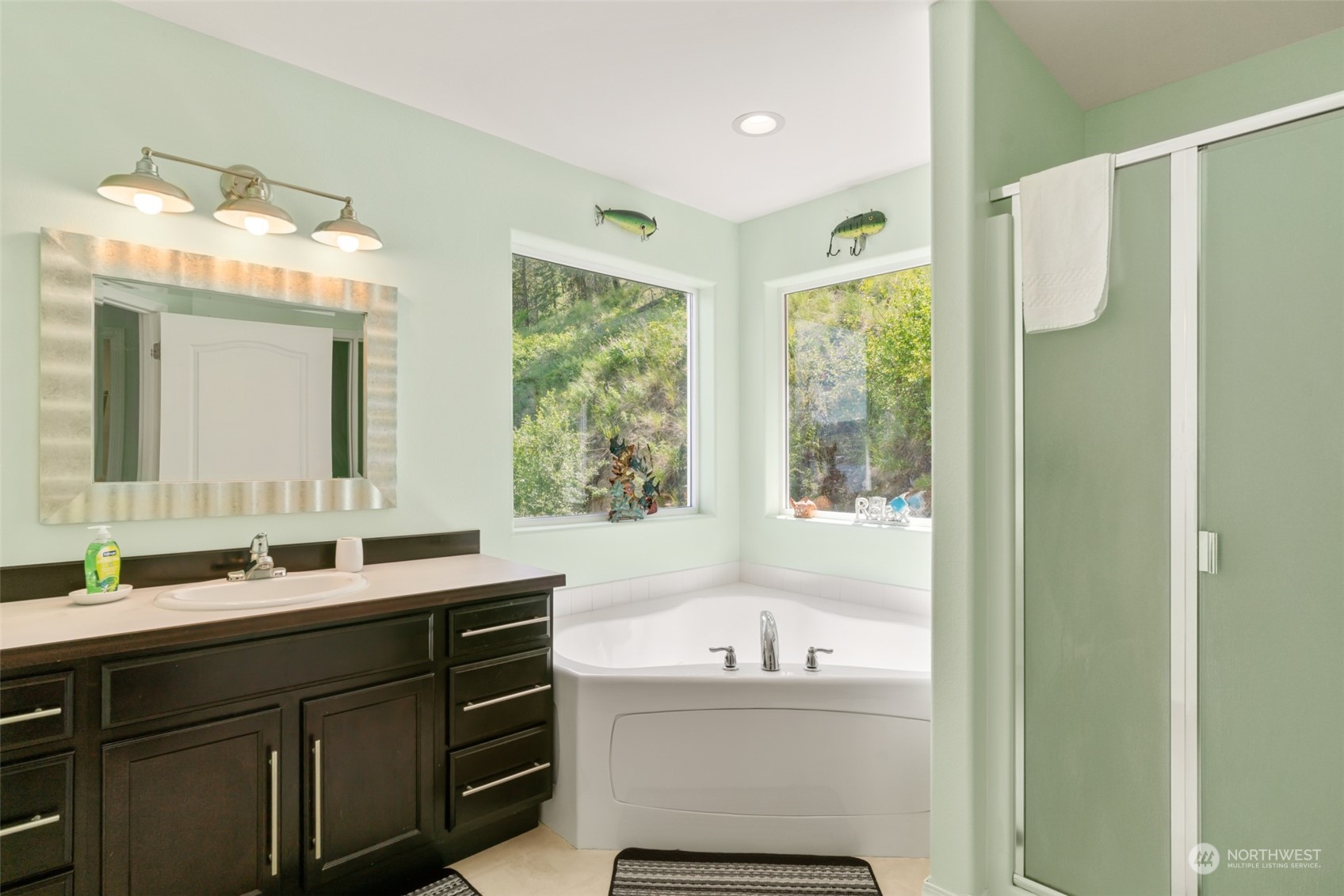 Master bath with jetted tub, shower