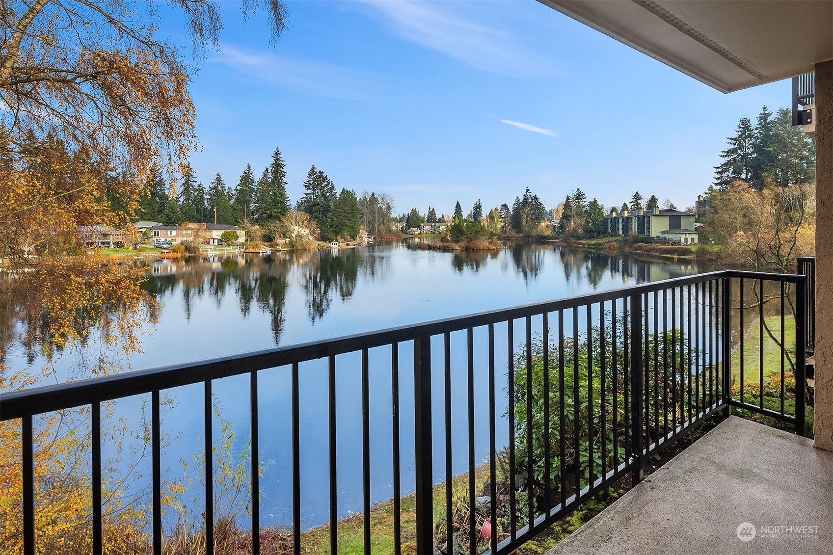 Covered deck with views.