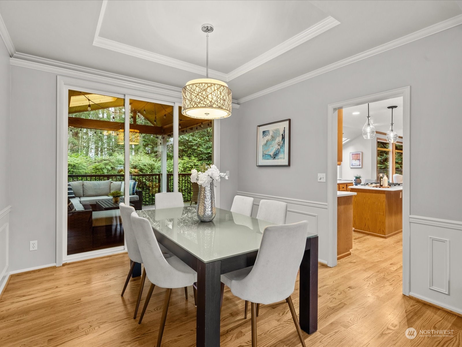 Hardwood flooring throughout the main floor and new carpet upstairs.