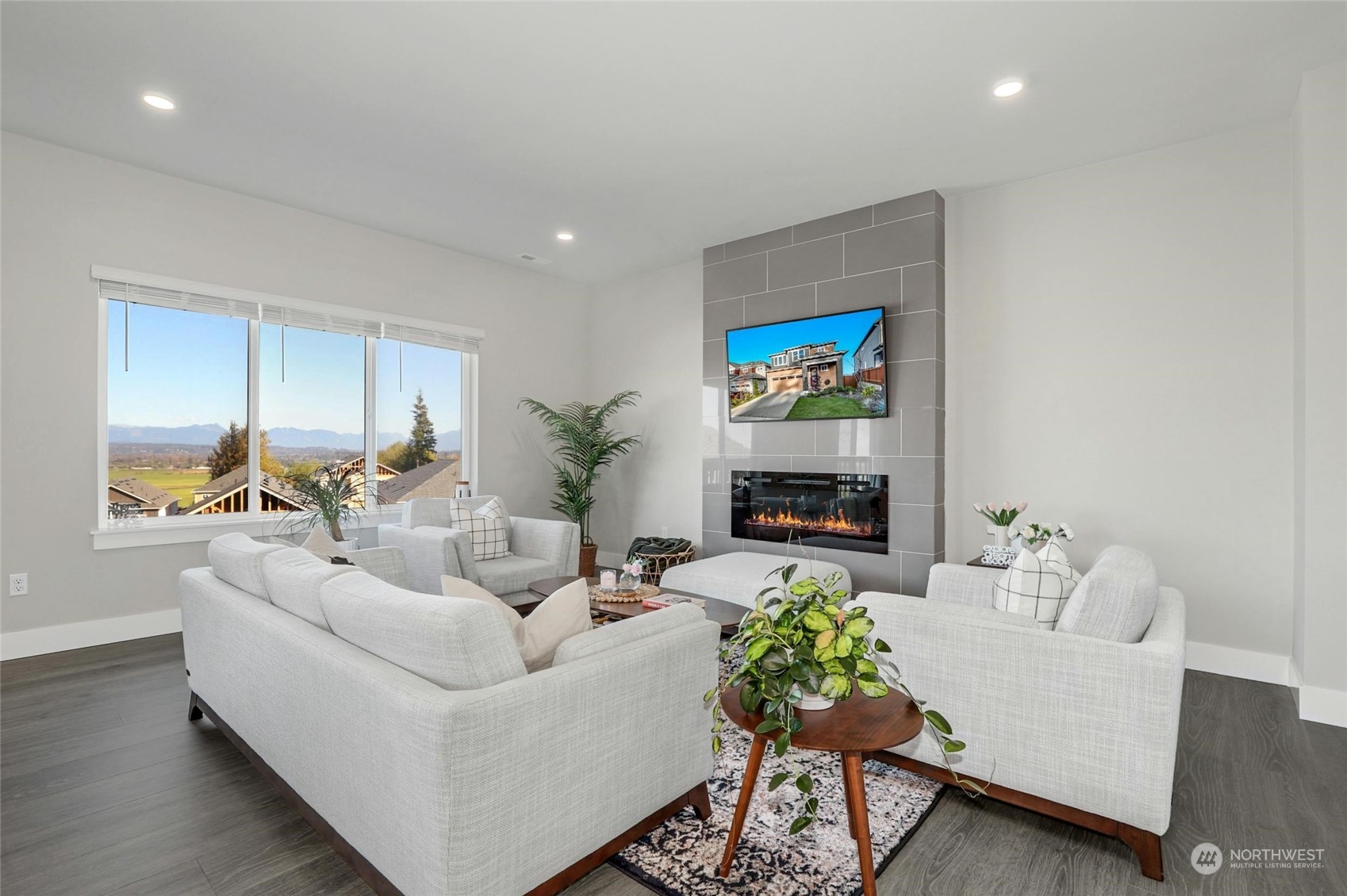 A warm and inviting living area featuring a charming fireplace.