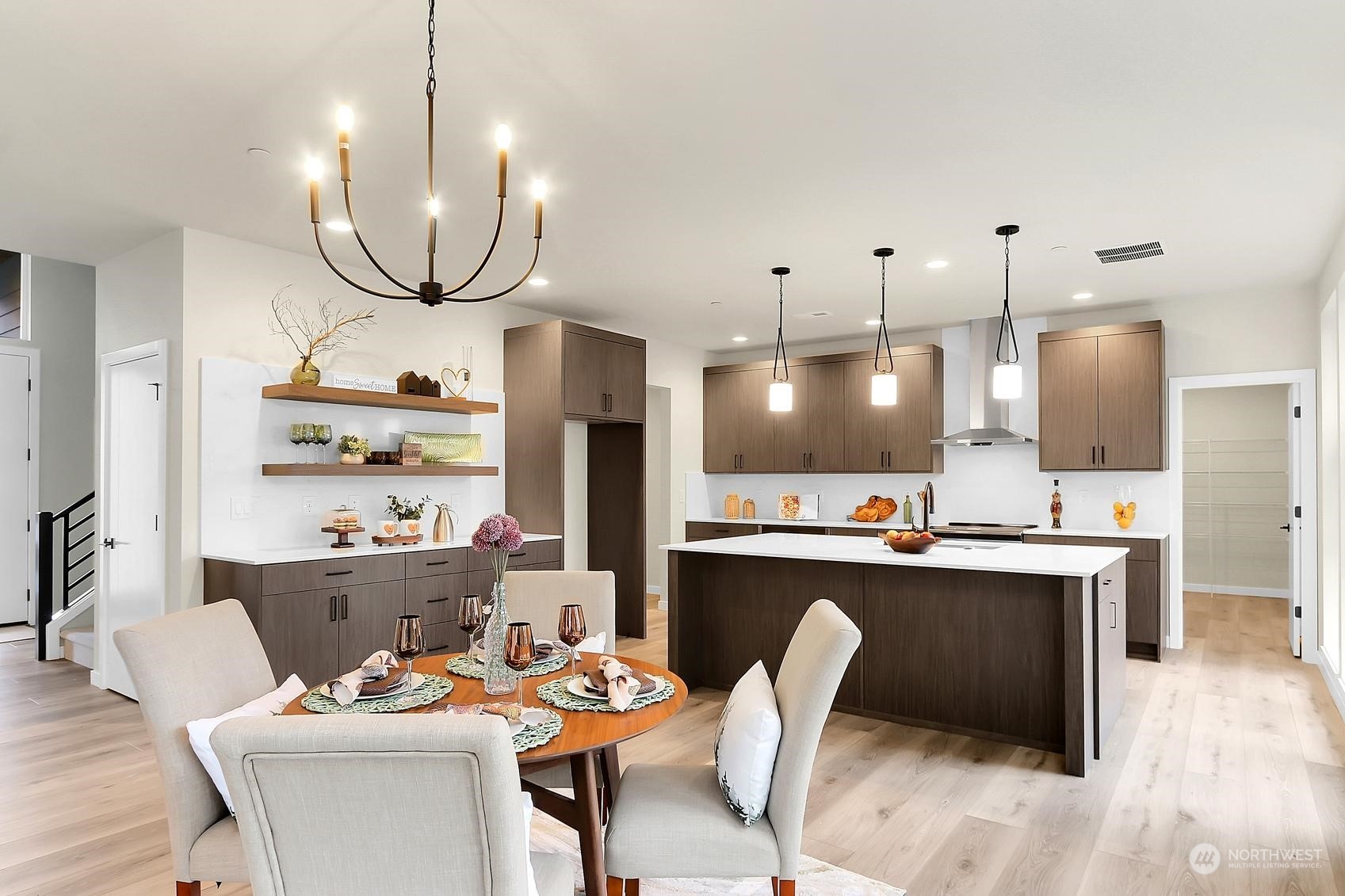 There's so much storage in the sleek and modern kitchen.