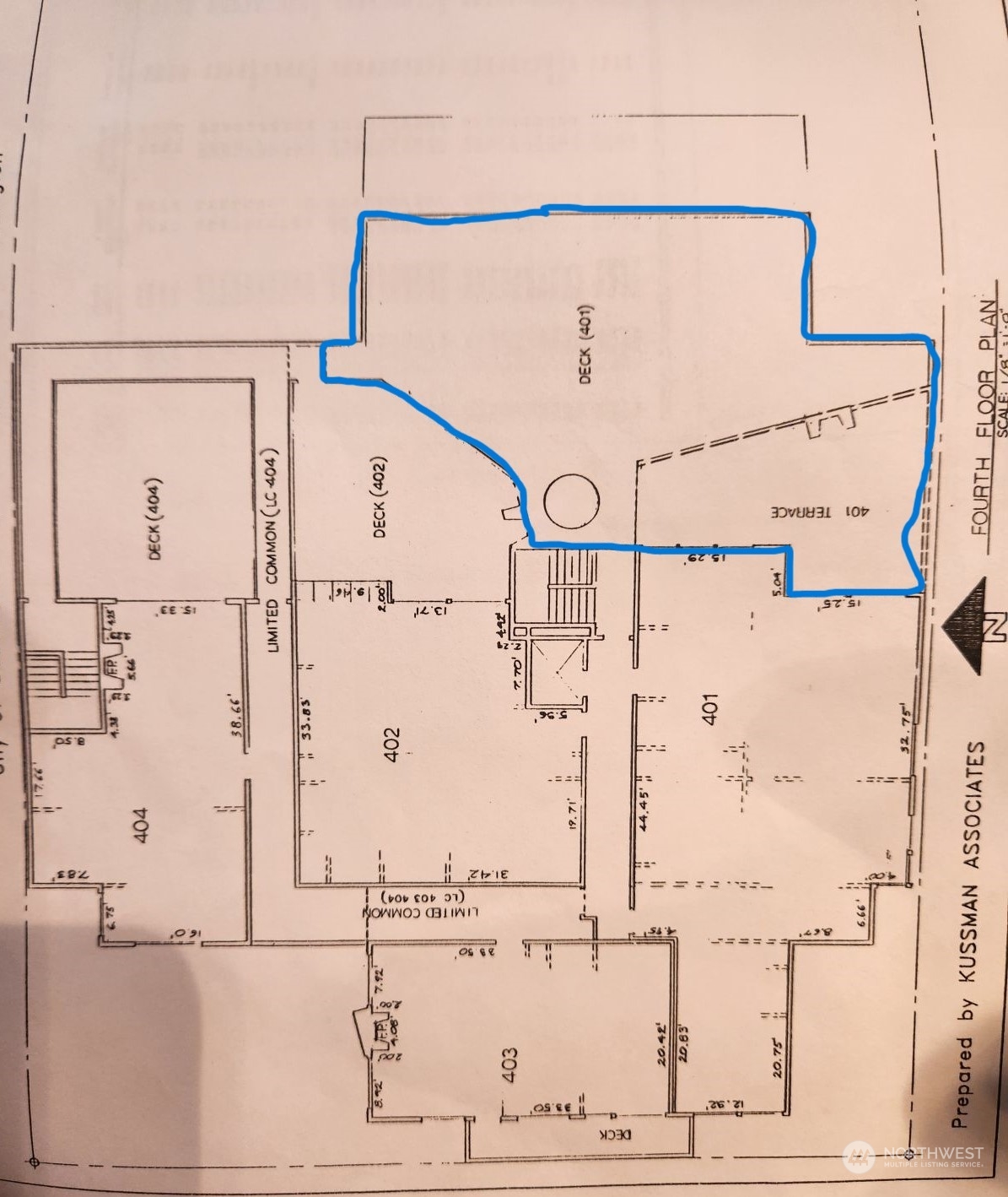 The outlined area is the patio that belongs to Unit 401