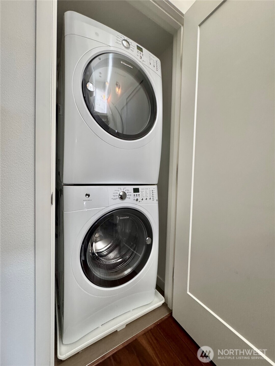 Large capacity washer and dryer just off primary bedroom.