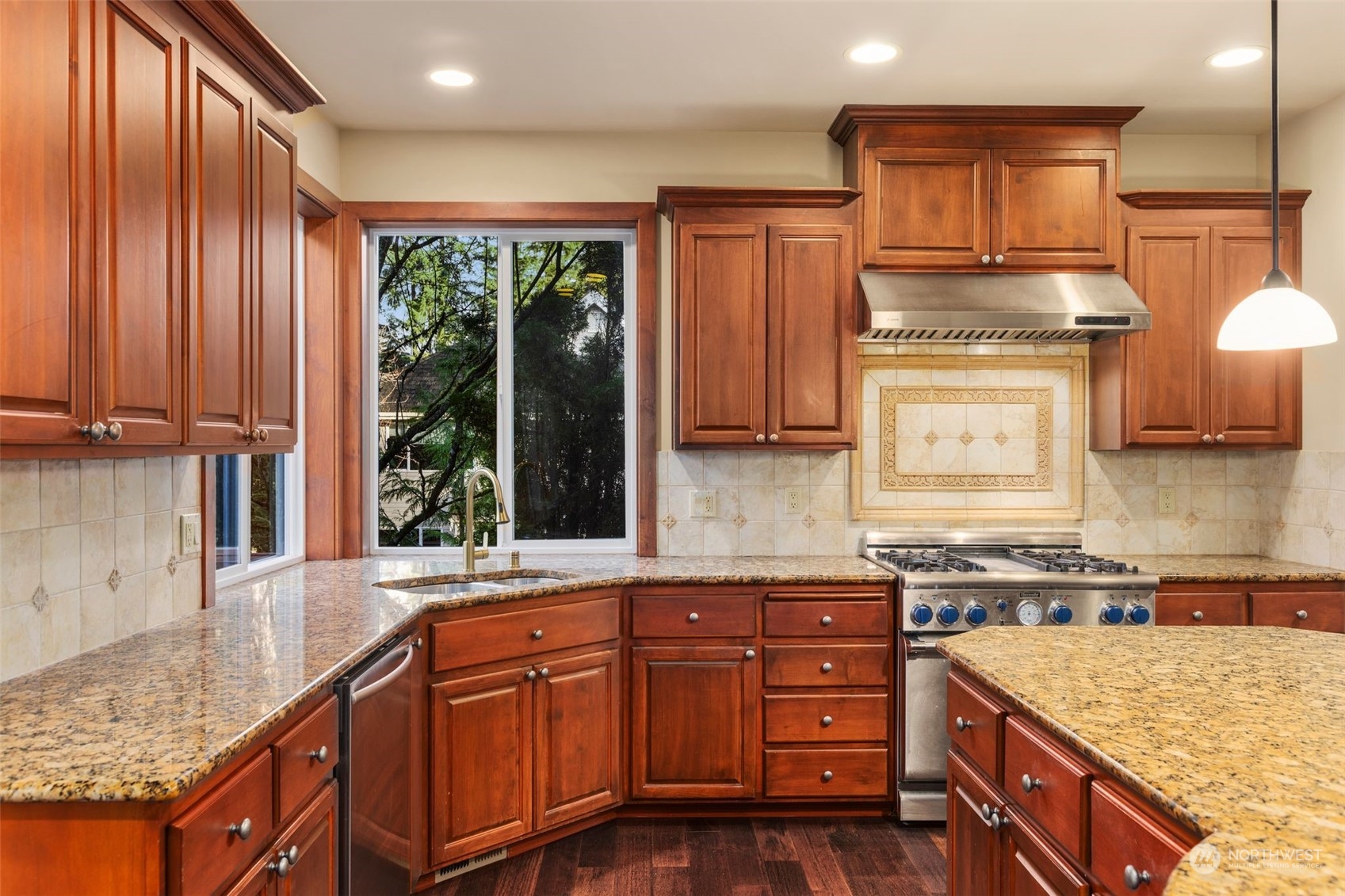 Beautiful granite slab countertops open floor plan