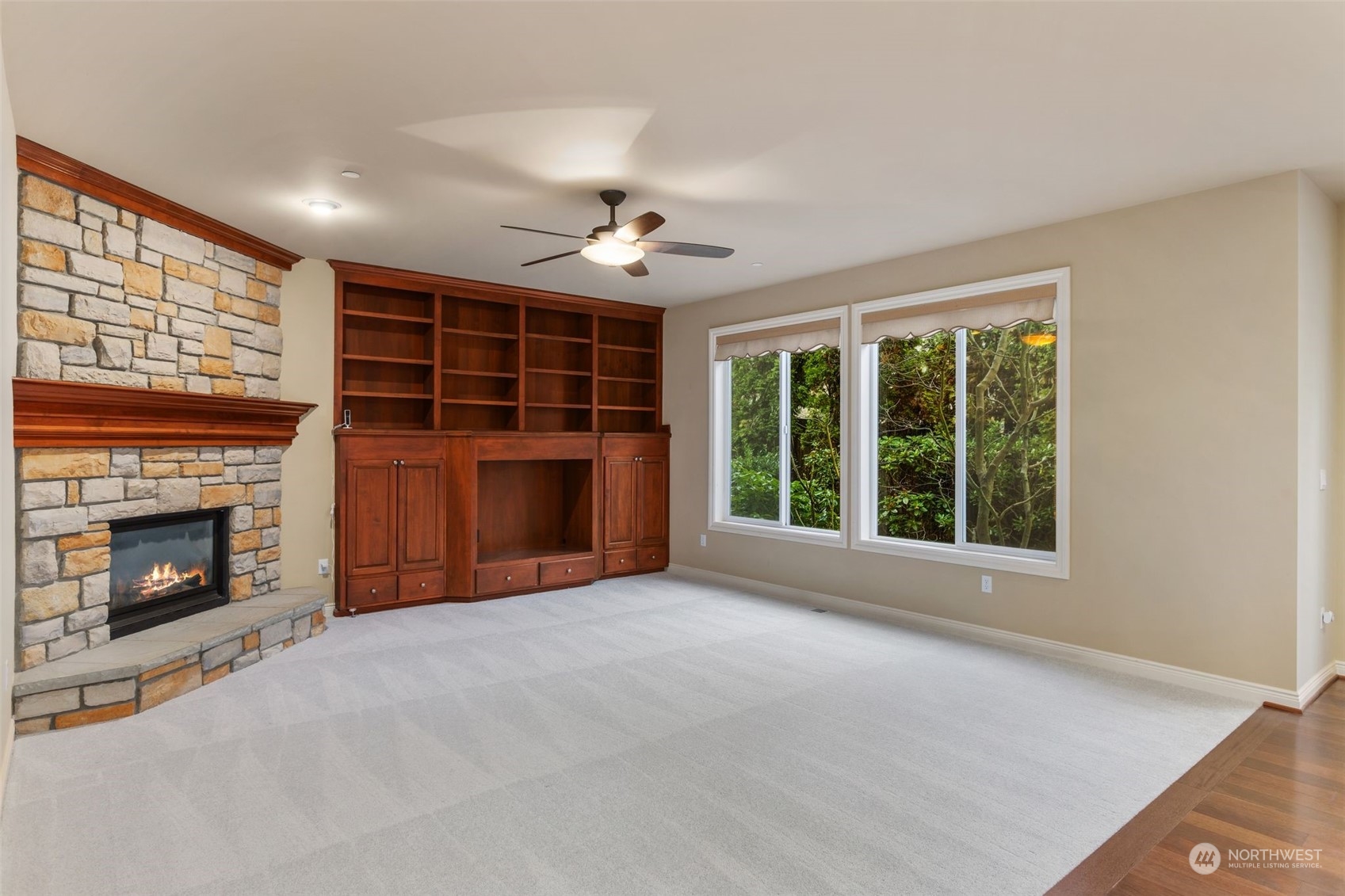 Open great room feel - family room with built ins