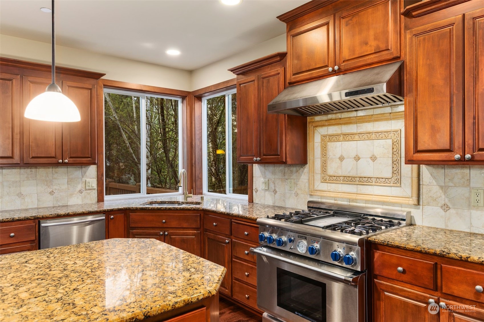 Beautiful granite slab countertops open floor plan