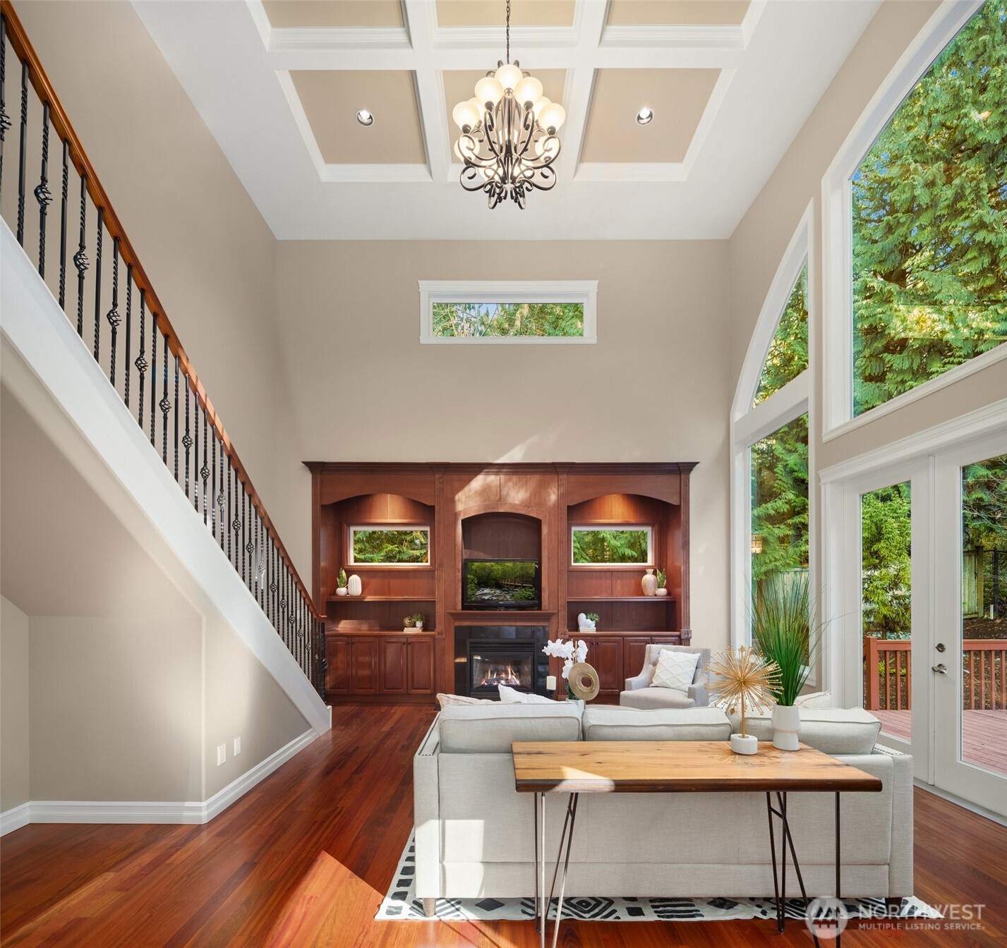 The family room is far from ordinary. A second staircase for convenient access to the loft and media room above