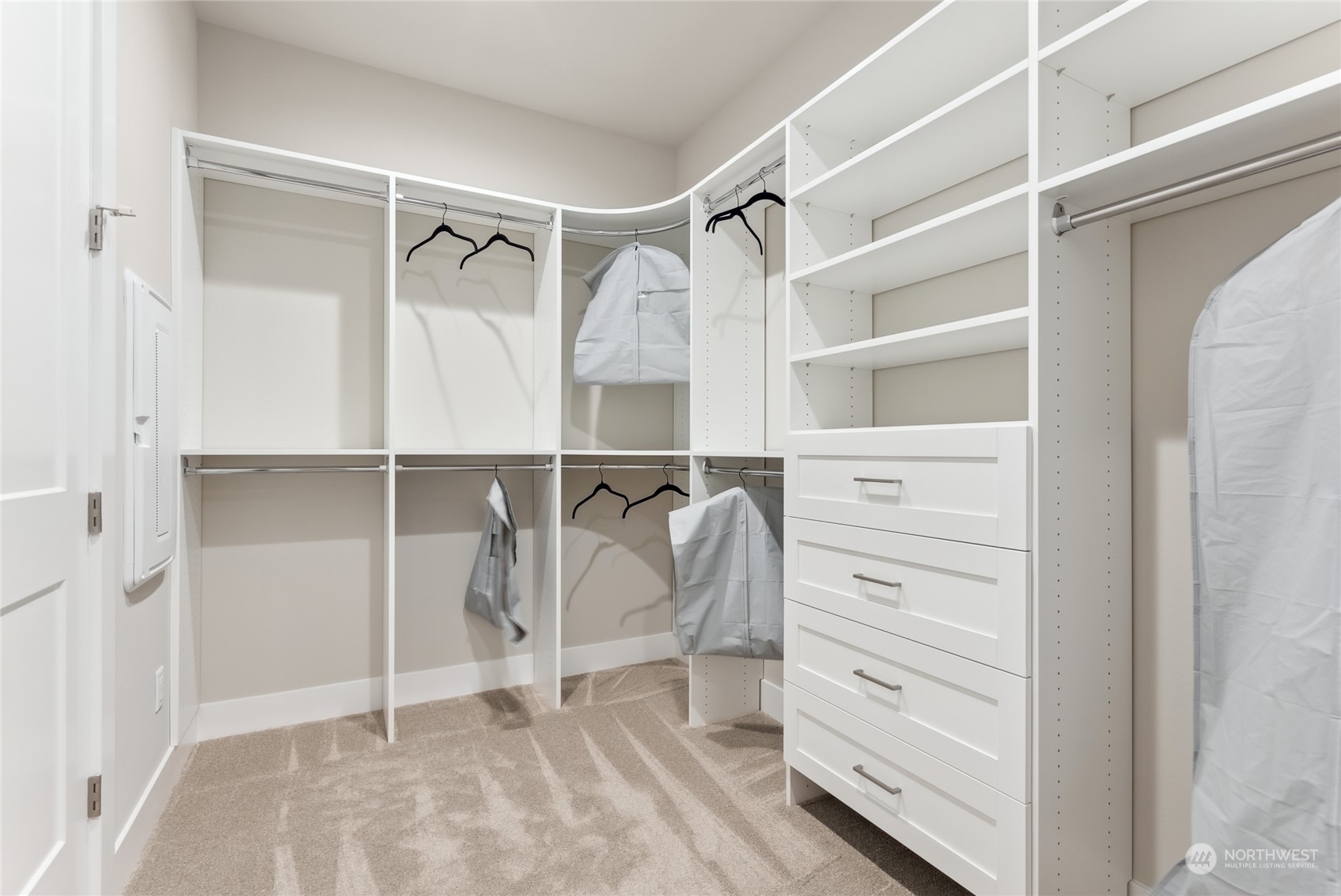 Laundry connects to primary closet.