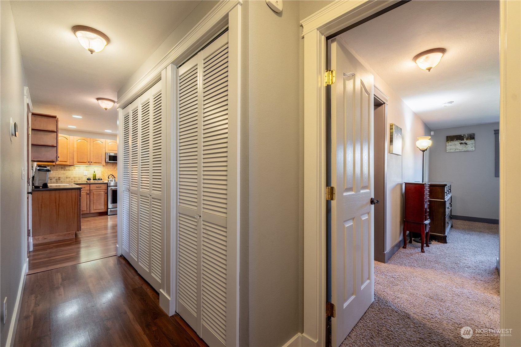 Hall from bedrooms to kitchen and front room.