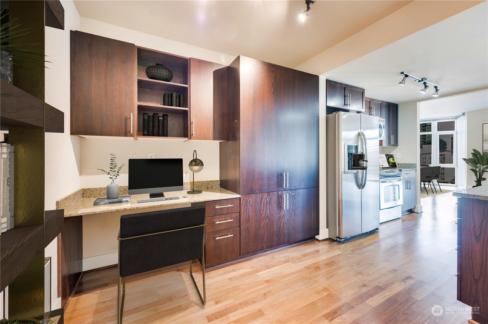 Here is the cool built-in desk for convenient work from home space.