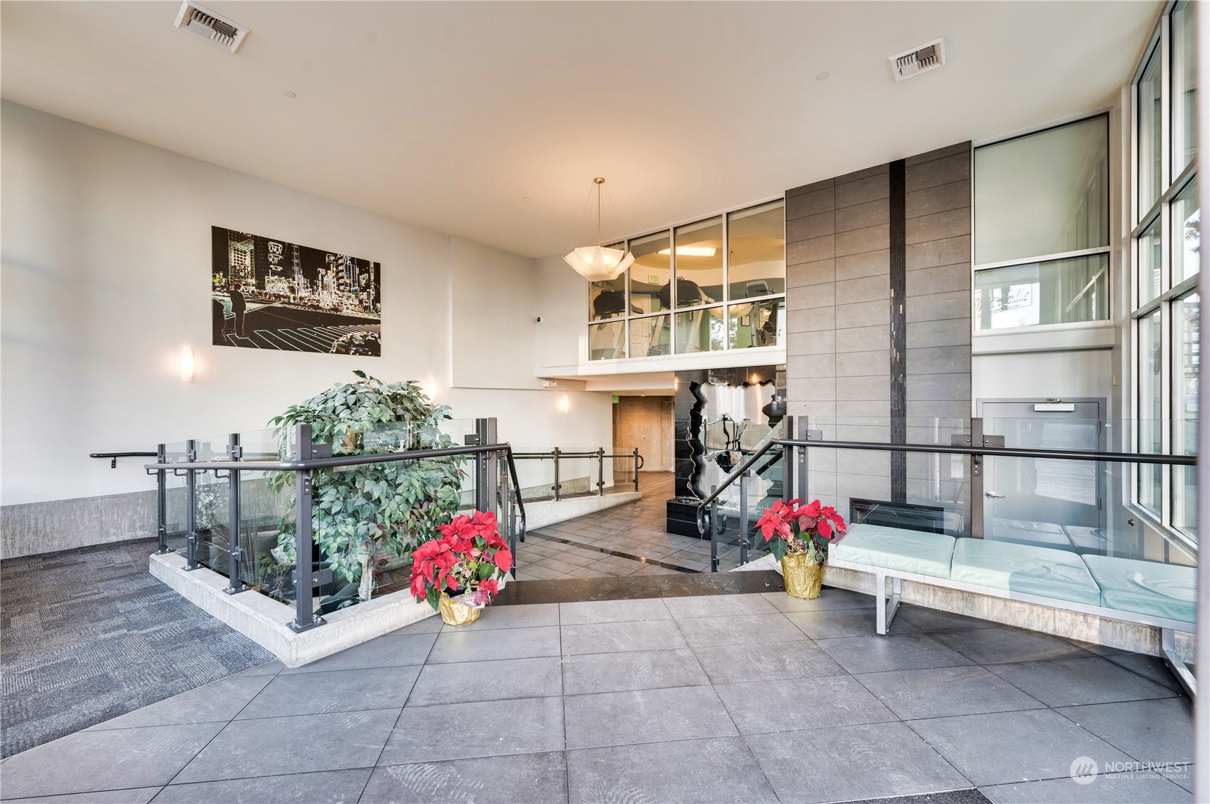 Modern designed main lobby of Marselle Condominium.