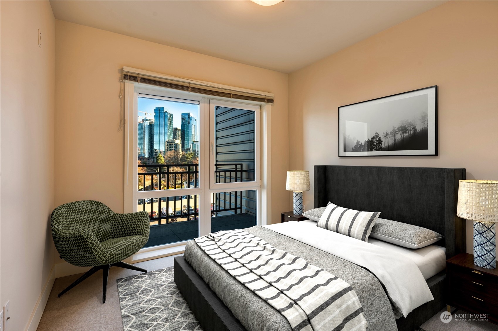 Grand primary suite with floor to ceiling window with city views to enjoy.