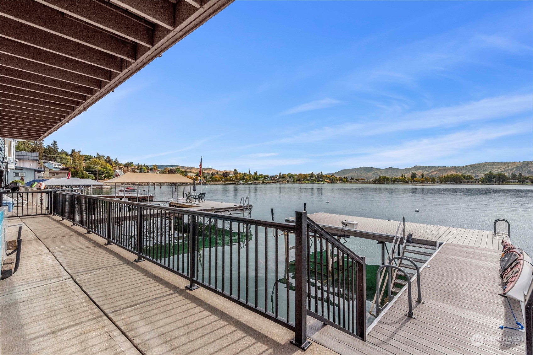 All three decks have new decking, and new railing in front and back. Those nice swim stairs make getting into and out of kayaks, paddle boards, or floaties a cinch.