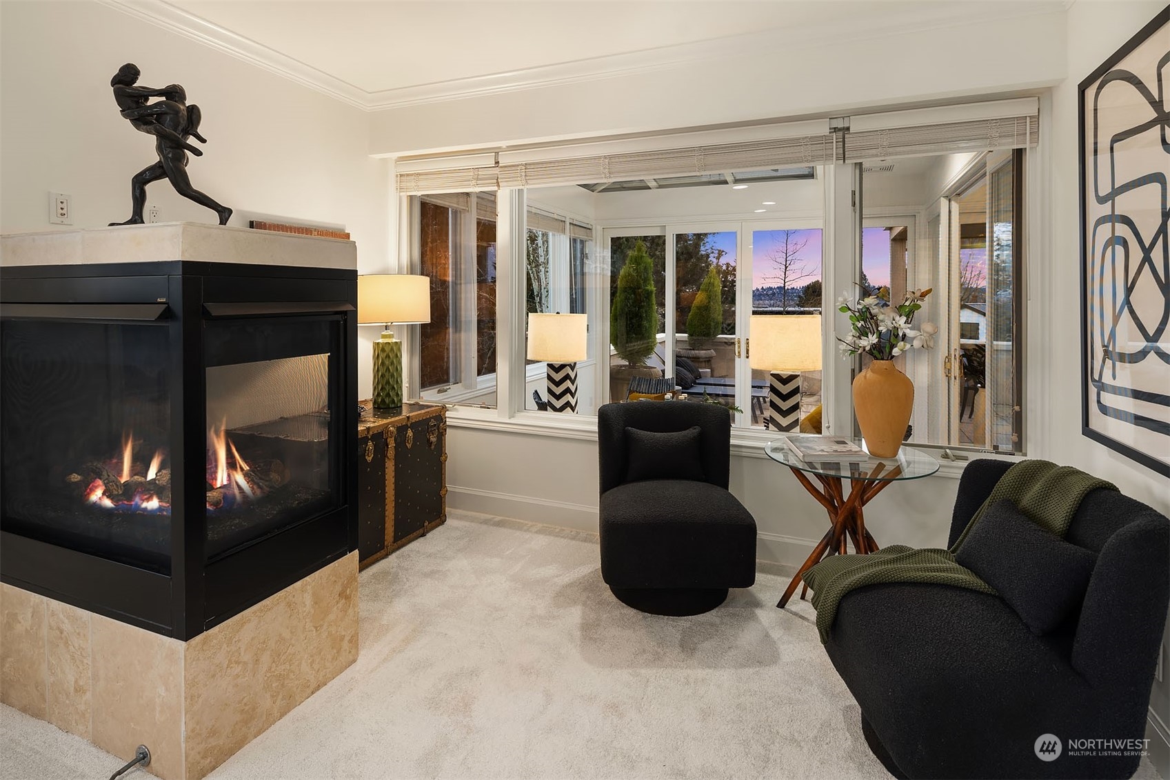 The reading nook overlooks the covered green room.