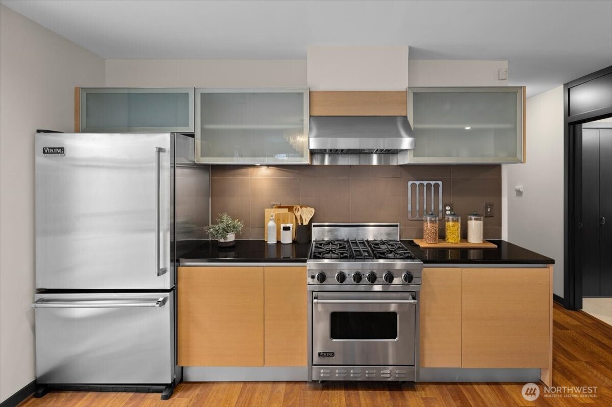 Chef’s kitchen with Viking stainless steel appliances and modern cabinetry