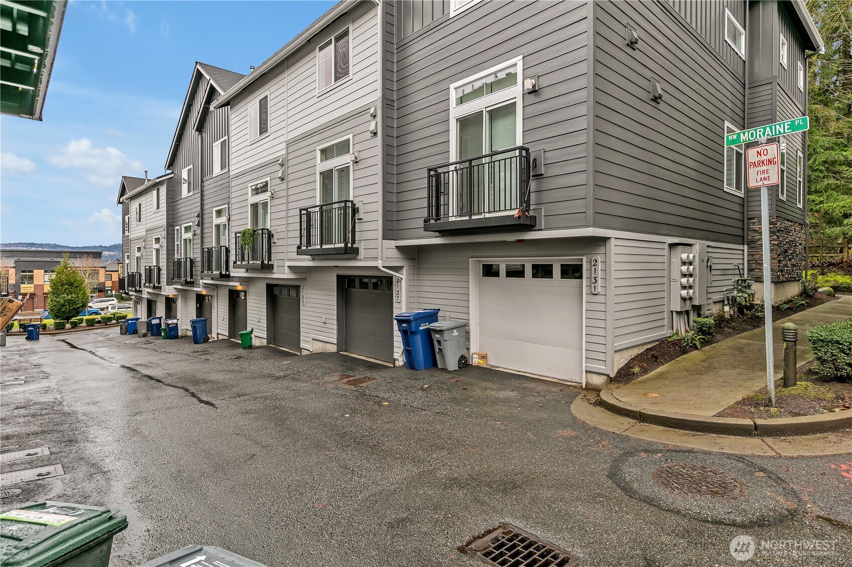 Back of the complex with garage access.