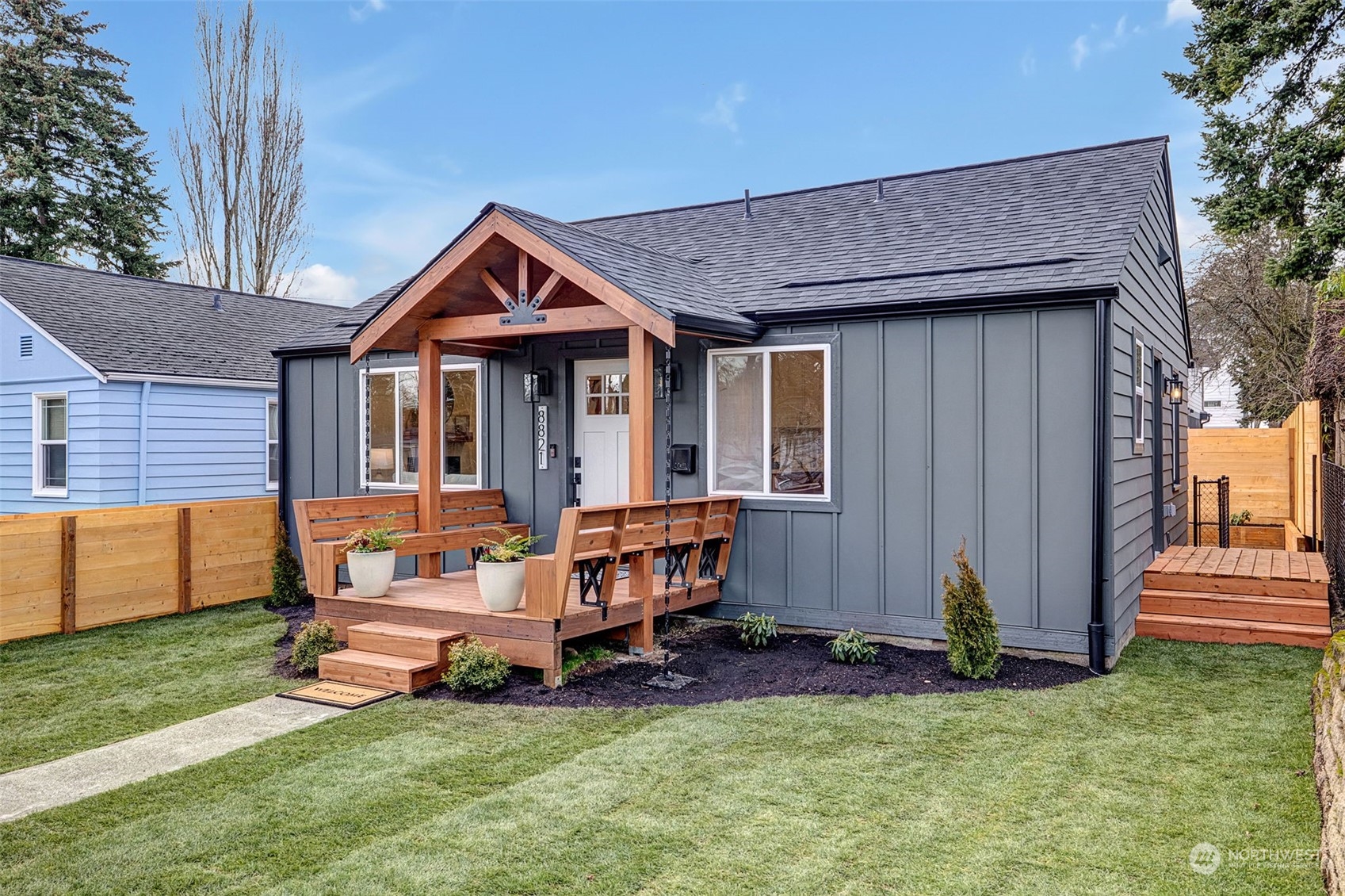 Private back yard in back and did I mention the totally rad front porch with built-in seating?