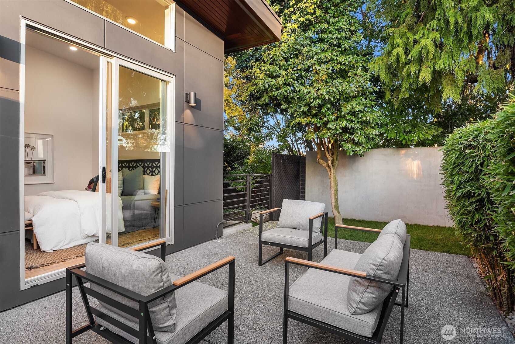 Each of the three bedrooms connects to its own private patio or deck, blurring the lines between indoors and out.