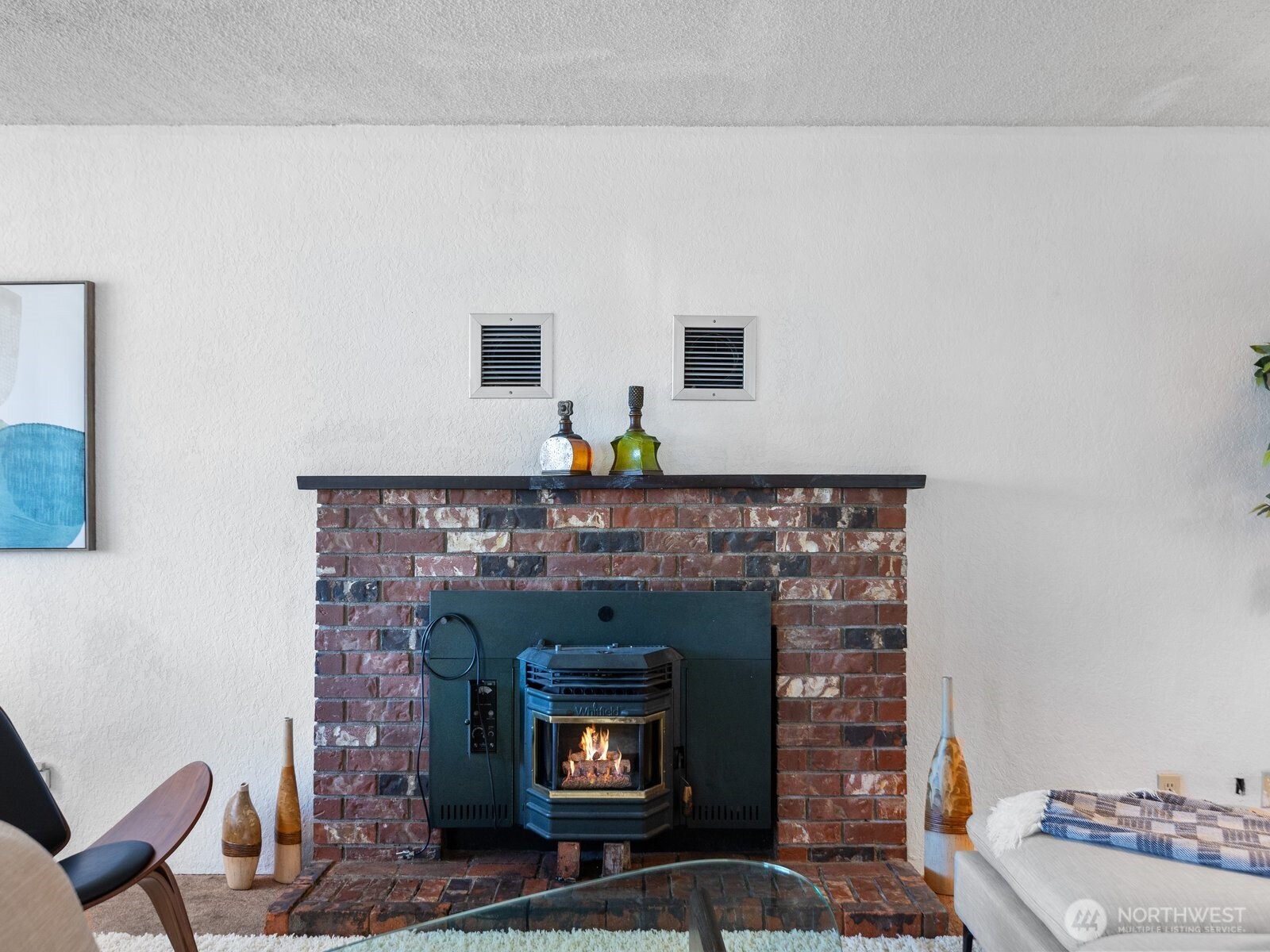 Fireplace is a great centerpiece in living room