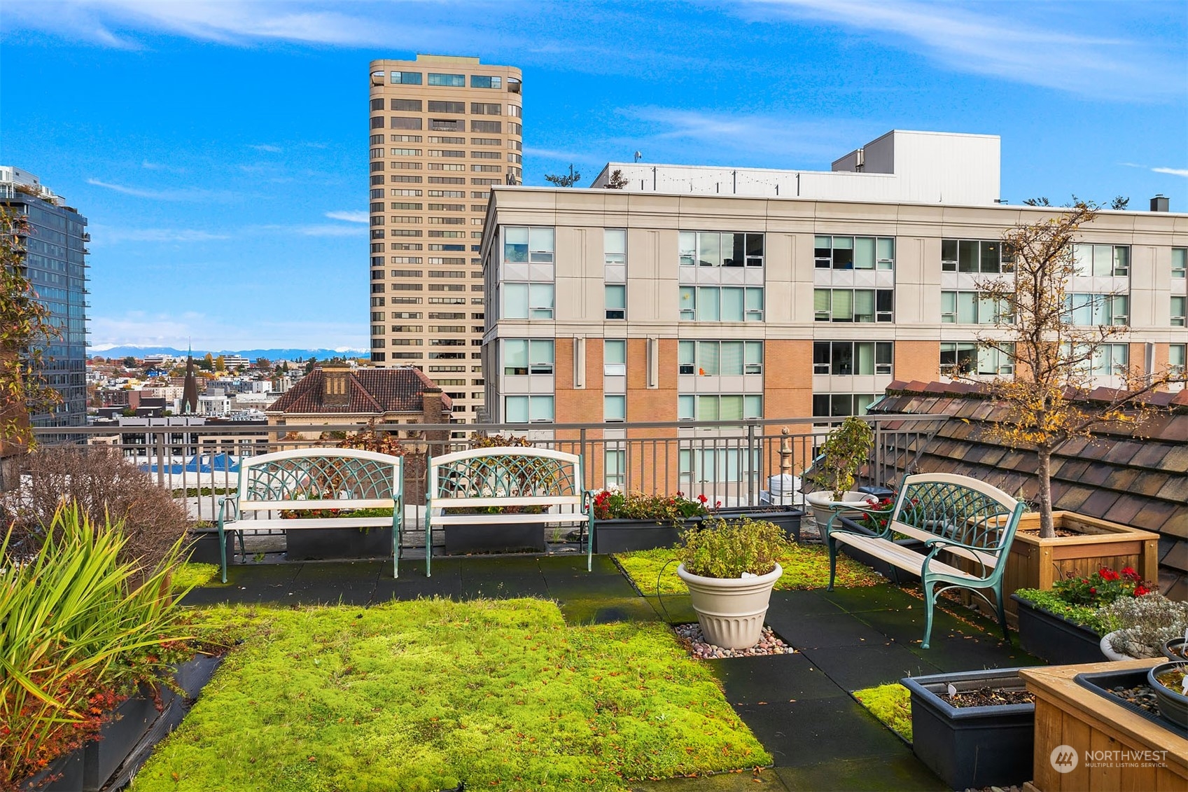 One of many shared garden spaces to enjoy on the roof deck.