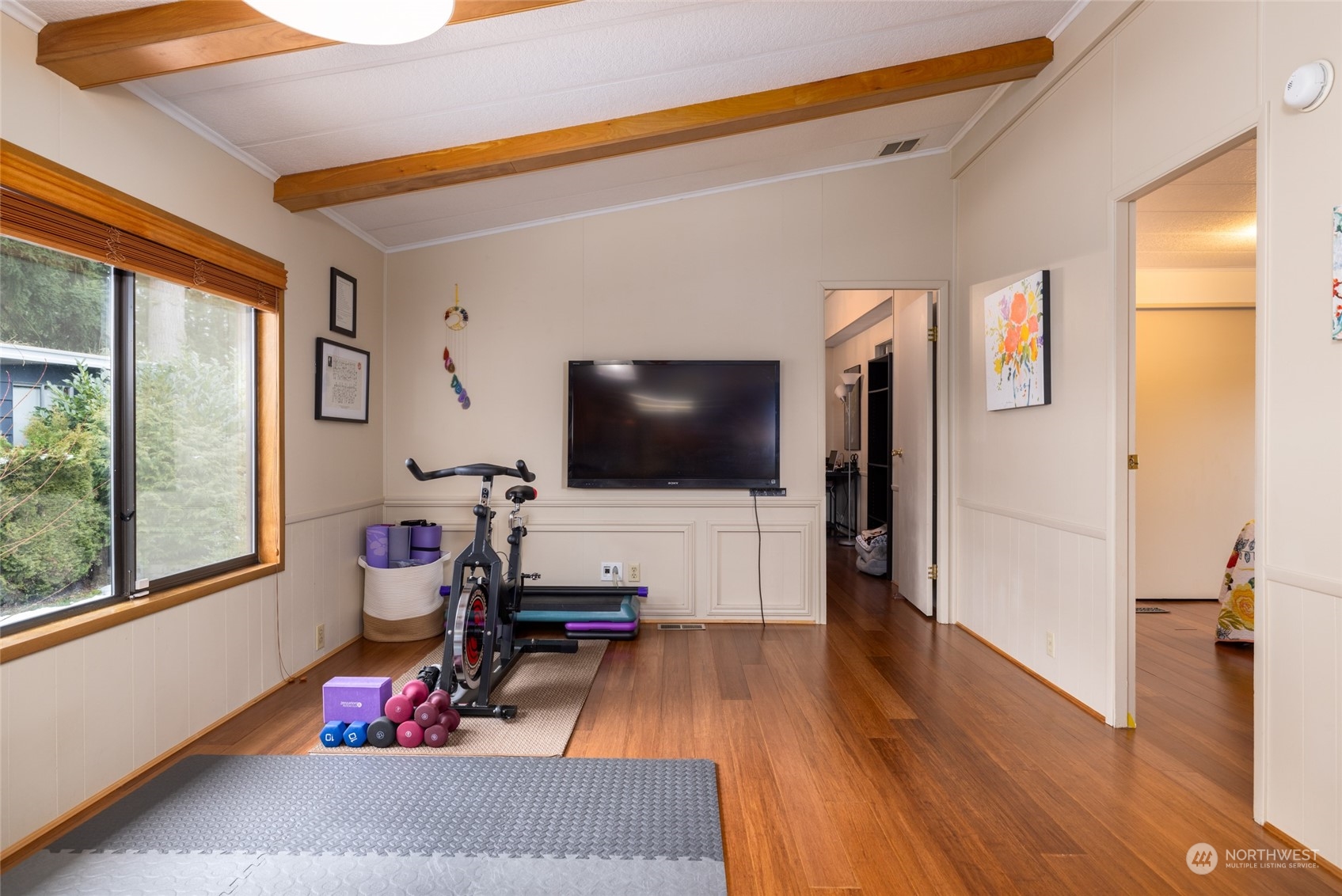 this room is great as an exercise space, office, craft room, extra sitting room...