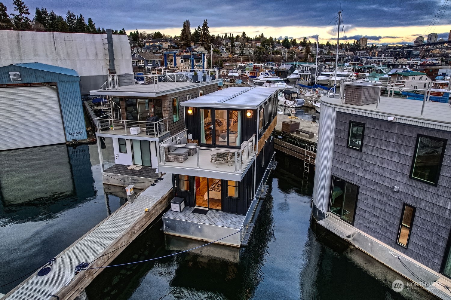 Ariel view is a North Easterly view towards the living areas up and down stairs. Room for your small runabout boat.