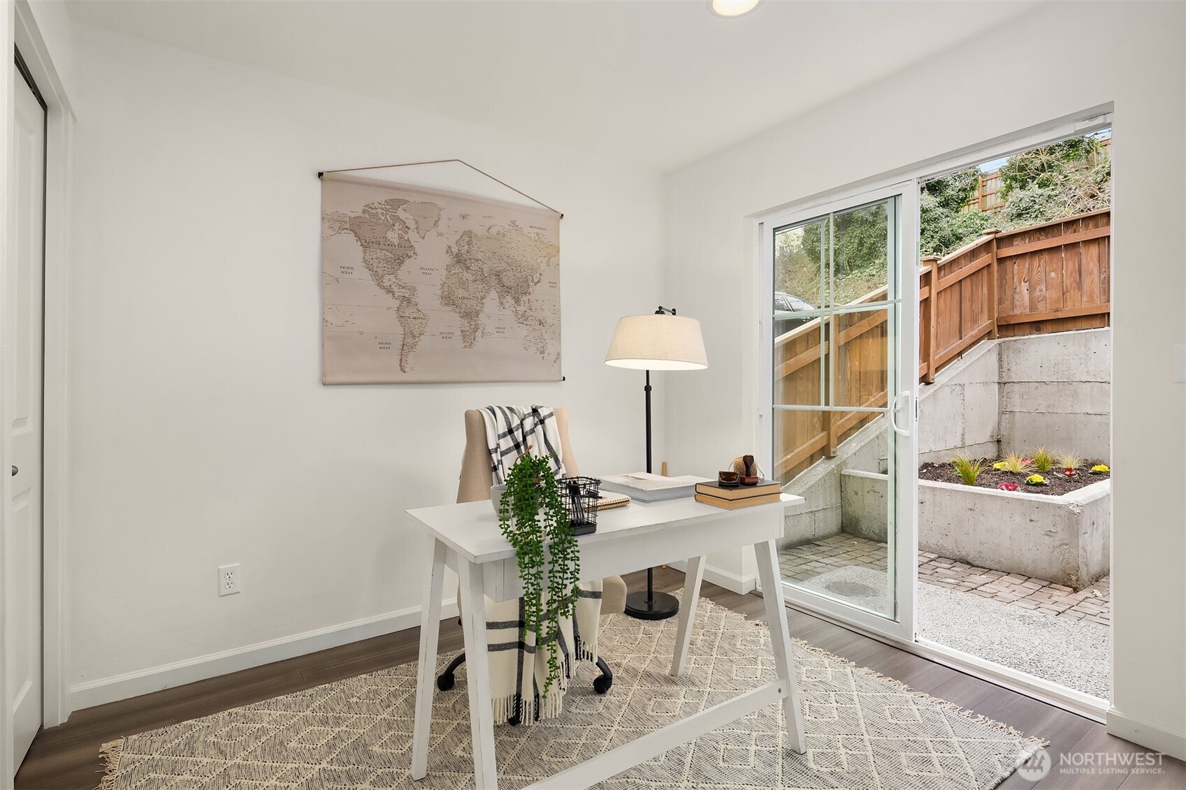 This room features updated bamboo flooring.