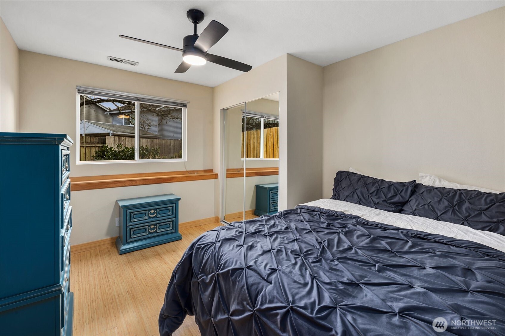 Downstairs bedroom with closet space.